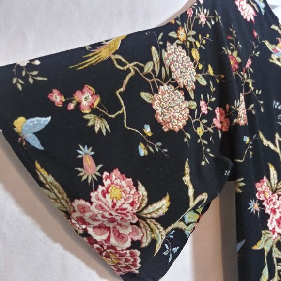 GP&J Baker x H&M Midi Shift Bohemian Dress Black Floral Birds Casual Size L - Picture 4 of 10